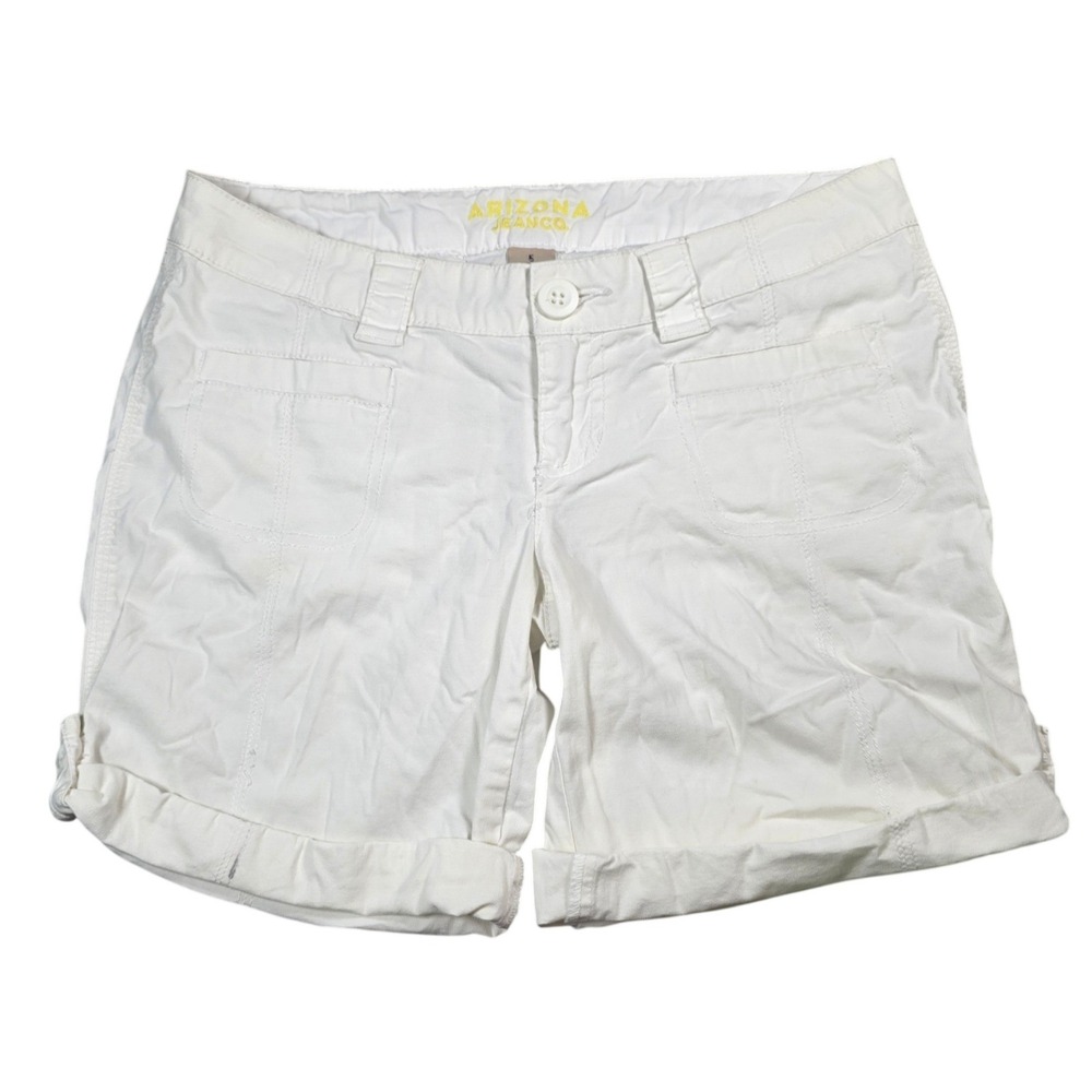 Arizona‎ Jean Co Womens White Denim Cuffed Shorts Size 5 Low Rise Stretch Casual